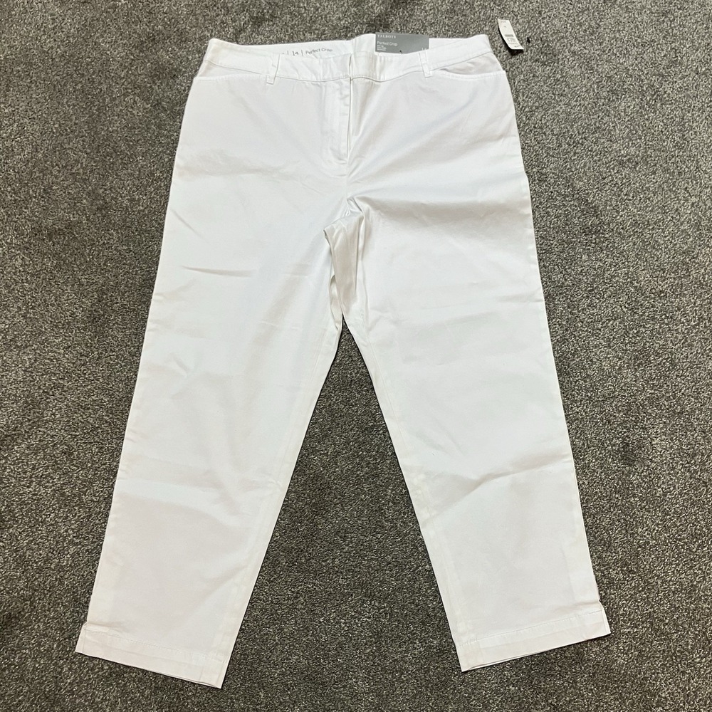 NWT Talbots The Perfect Crop Pants 14 White Stretch Casual Coastal Preppy Beach